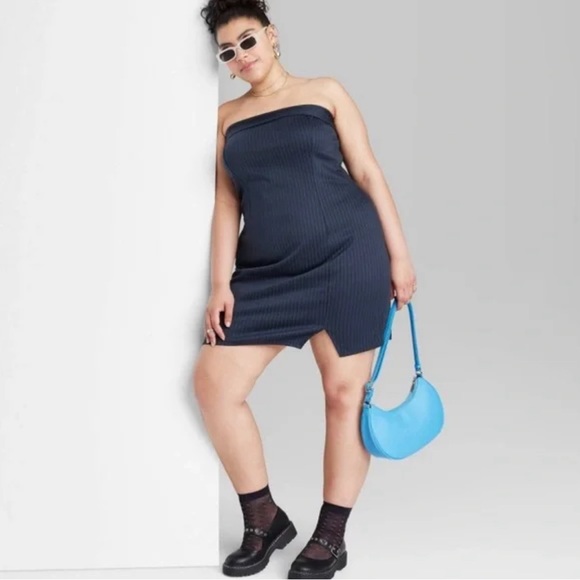 Wild Fable Strapless Ponte Knit Pin Stripe Tube Mini Bodycon Dress - Picture 2 of 7